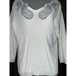 Cable & Gauge Embellished 3/4 Sleeve Top Size L